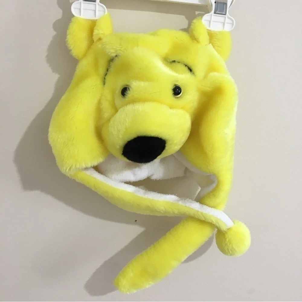 Toddler boy yellow bear fleece lined winter hat